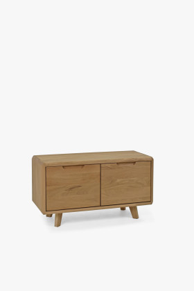 Fehér tölgy előszobai pad ajtókkal, skandináv design, tömör fa